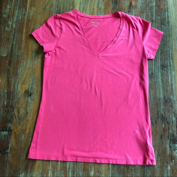 Lilly Pulitzer Michelle Tee Hot Pink V Neck - Picture 2 of 7